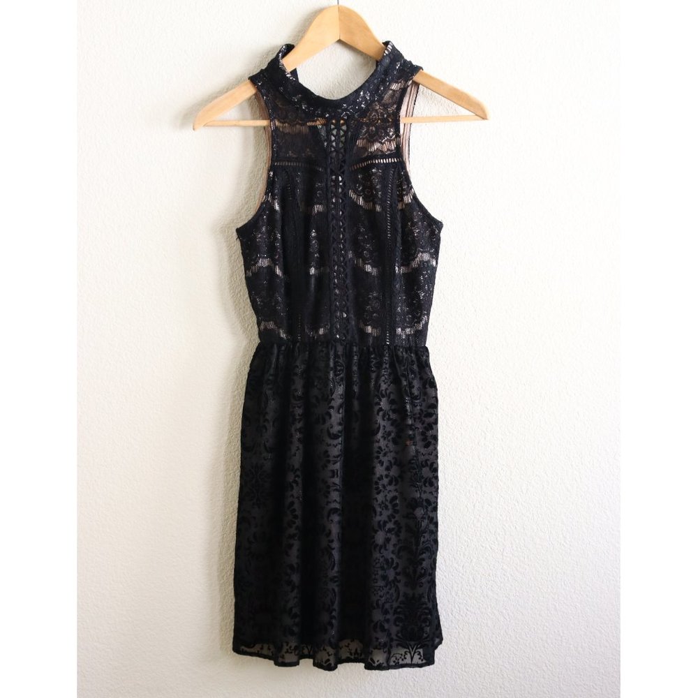Xhilaration Black/Gold Lace Party Dress